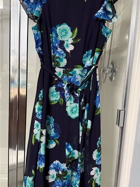 Jessica Howard Navy Floral Midi Dress with Teal & Blue Roses